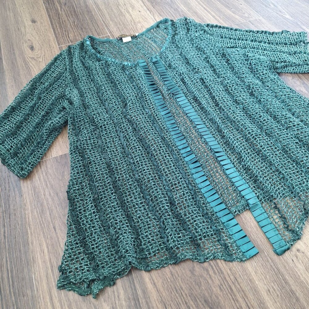 Open-Front Teal Knit Cardigan Sweater - Picture 7 of 10